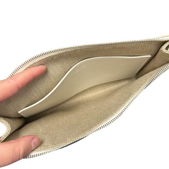 Chloe Beige Crystal White Sense Small Canvas Wristlet Pouch with Leather Trim
